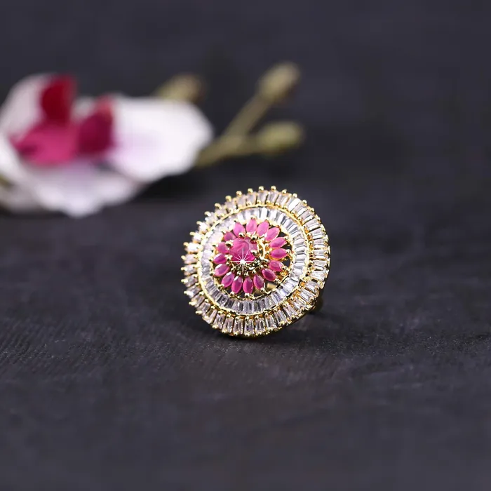 Necklaces Yellow Chimes Yellow Chimes Rings for Women American Diamond Ring White ADStudded Adjustable Floral Finger Ring For Women And Girls RG 3 Adjustable