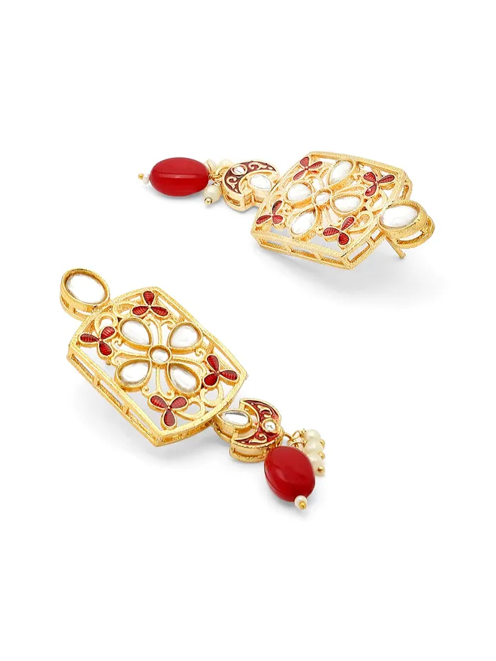Necklaces Yellow Chimes Yellow Chimes Traditional Jewellery Set for Women Multilayered Red Beads Necklace Set Gold Plated Kundan Jewellery Set for Women and Girls