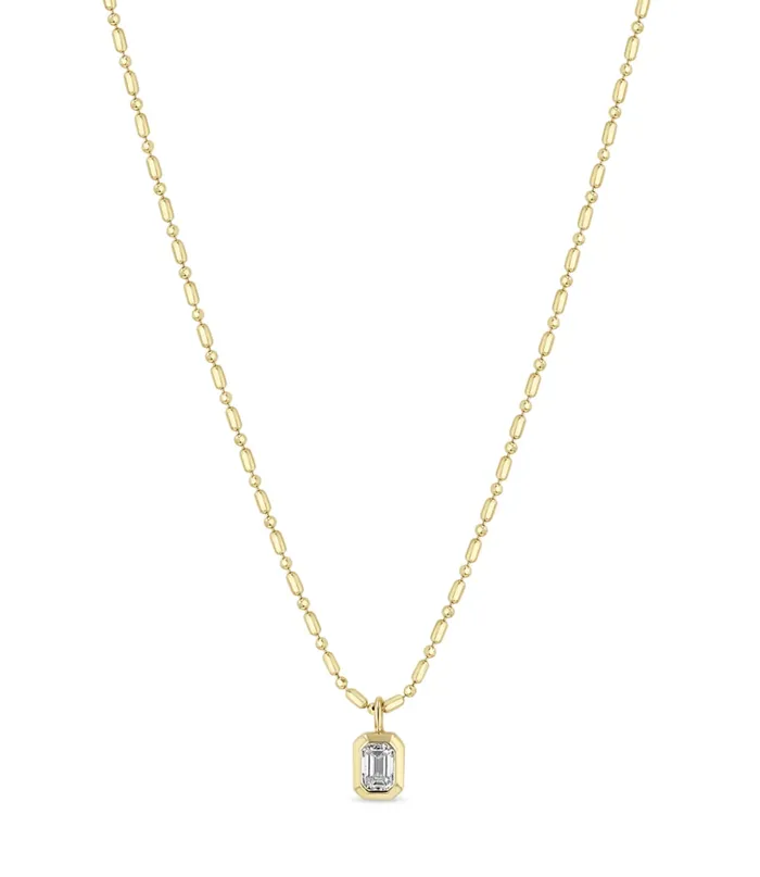 Necklaces Zo Chicco 14KT EMERALD CUT DIAMOND TUBE BAR CHAIN NECKLACE