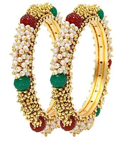 PreStyled Sets Yellow Chimes Classic Pearl Studded Moti Traditional Gold Plated 2 PCs Bracelet Bangles Set for Women and Girls 26 Yellow Chimes PreStyled Sets Yellow Chimes Classic Pearl Studded Moti Traditional Gold Plated 2 PCs Bracelet Bangles Set for Women and Girls 26 Yellow Chimes