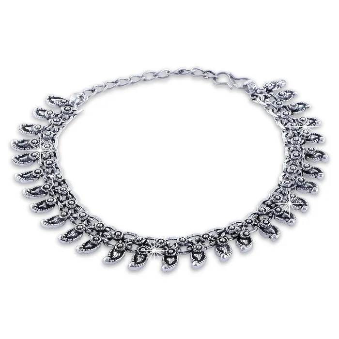 PreStyled Sets Yellow Chimes Yellow Chimes Oxidised Silver Anklets for Women 2 Pcs Silver Oxidised Anklets Traditional Payal Ethnic Anklets for Women and Girls
