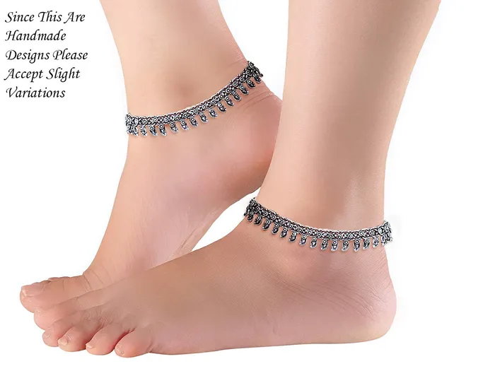 PreStyled Sets Yellow Chimes Yellow Chimes Oxidised Silver Anklets for Women 2 Pcs Silver Oxidised Anklets Traditional Payal Ethnic Anklets for Women and Girls