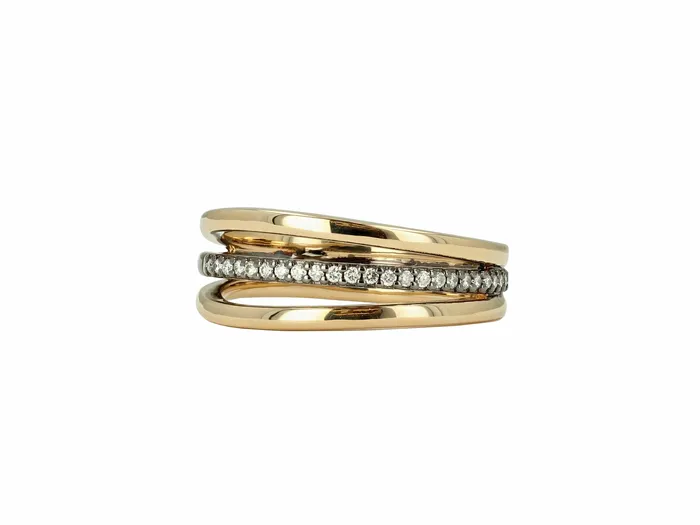Rachel Reid Diamond and Gold Band Spray Ring with Black Rhodium Rings