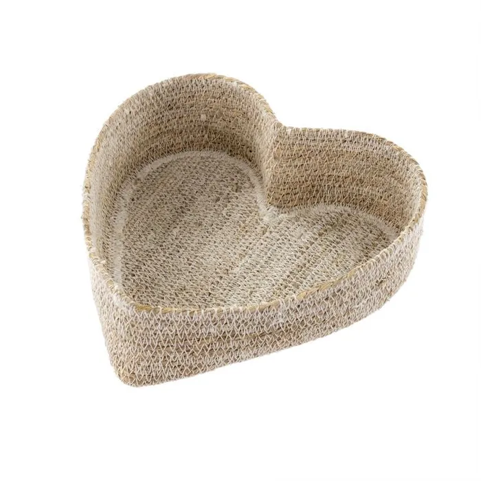 Rings Heart Seagrass Basket White Indaba