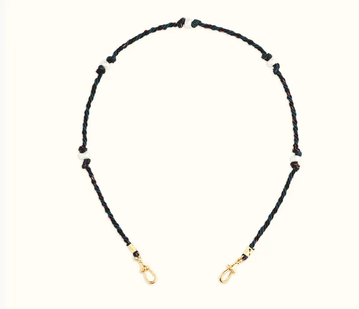 Rings Marie Lichtenberg Silky Mauli Chain Pearl Blue and Black 35cm