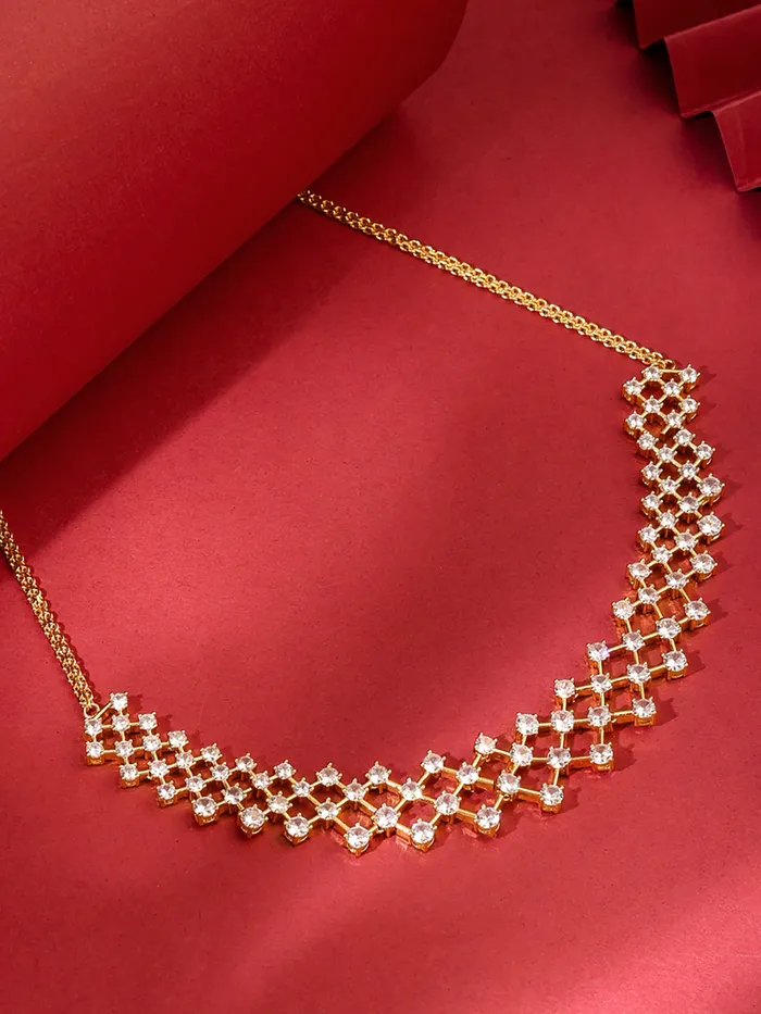 Rings Yellow Chimes Gold Plated Choker Necklace for Women Stunning White Crystal Adjustable Length Gold