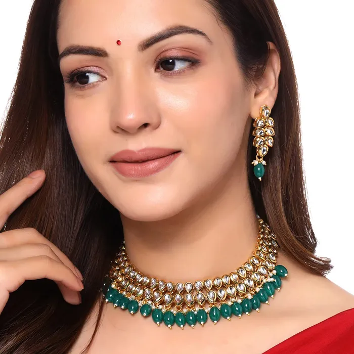 Rings Yellow Chimes Jewellery Set for Women and Girls Traditional Kundan Necklace Set Gold Plated Choker Necklace Set Birthday Gift for girls and women Anniversary Gift for Wife Yellow Chimes