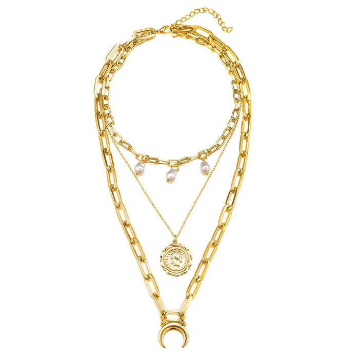 Rings Yellow Chimes Layered Choker Necklace for Women Multilayered Gold Plated Chain Choker Necklace for Women and Girls Yellow Chimes
