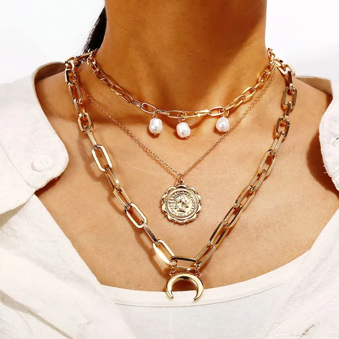 Rings Yellow Chimes Layered Choker Necklace for Women Multilayered Gold Plated Chain Choker Necklace for Women and Girls Yellow Chimes