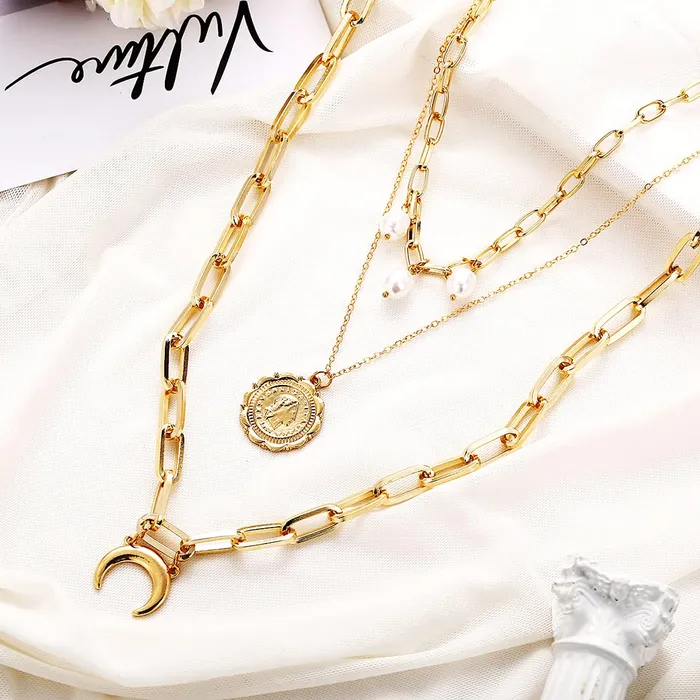 Rings Yellow Chimes Layered Choker Necklace for Women Multilayered Gold Plated Chain Choker Necklace for Women and Girls Yellow Chimes