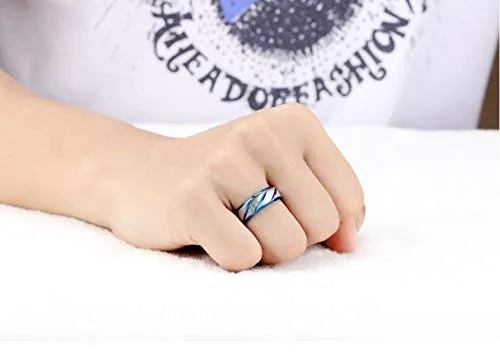 Rings Yellow Chimes Rings for Men Blue Colored Silver Lined Stainless Steel Band Style Ring for Boys and Men Yellow Chimes