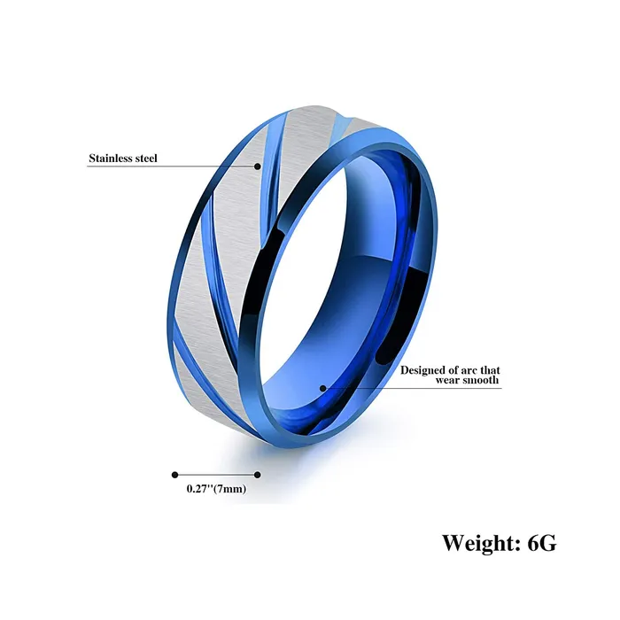 Rings Yellow Chimes Rings for Men Blue Colored Silver Lined Stainless Steel Band Style Ring for Boys and Men Yellow Chimes