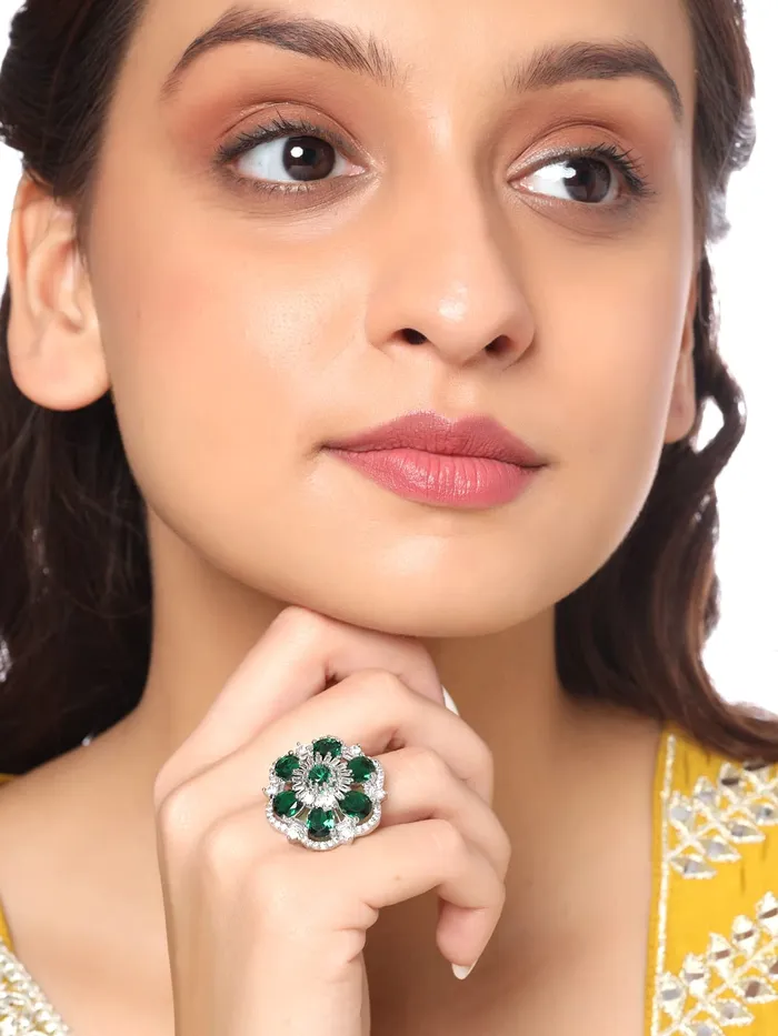 Rings Yellow Chimes Rings for Women American Diamond Ring RhodiumPlated Crystal ADStudded Floral Finger Ring For Women and Girls RG 5 Yellow Chimes