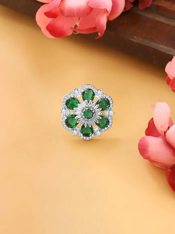 Rings Yellow Chimes Rings for Women American Diamond Ring RhodiumPlated Crystal ADStudded Floral Finger Ring For Women and Girls RG 5 Yellow Chimes