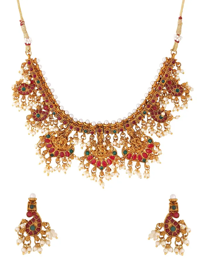 Rings Yellow Chimes Temple Jewellery Set for Women Gold Plated Stone Studded Pearl Drop Choker Necklace Set for Women and Girls Yellow Chimes Rings Yellow Chimes Temple Jewellery Set for Women Gold Plated Stone Studded Pearl Drop Choker Necklace Set for Women and Girls Yellow Chimes