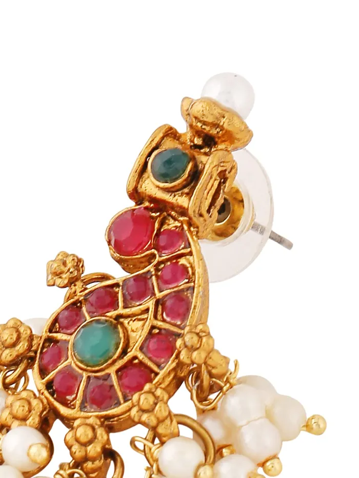 Rings Yellow Chimes Temple Jewellery Set for Women Gold Plated Stone Studded Pearl Drop Choker Necklace Set for Women and Girls Yellow Chimes