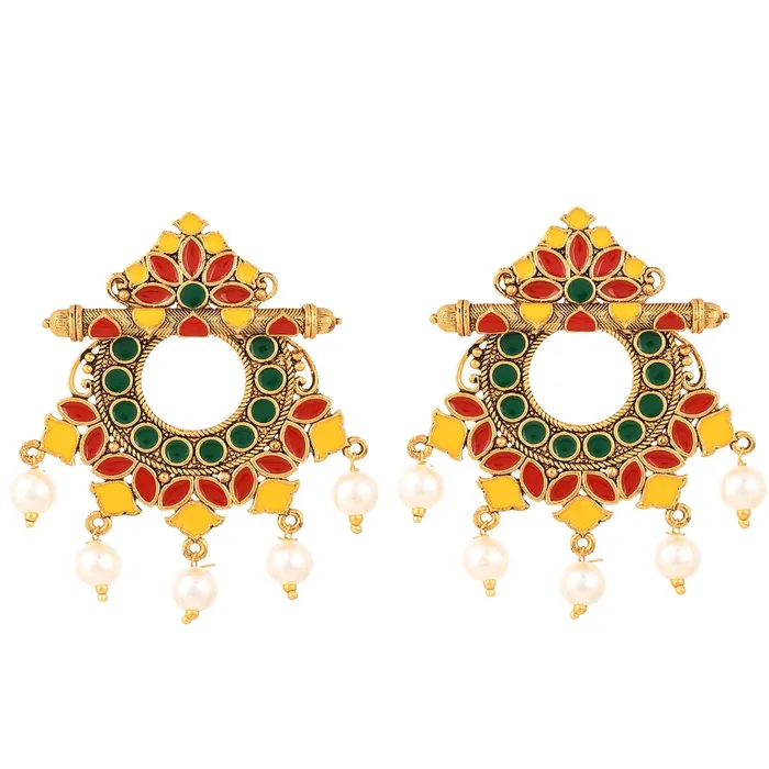 Rings Yellow Chimes Yellow Chimes Beautifully Enamelled Stylish Gold Plated Meenakari Chandbali Earrings for Women and Girls Rings Yellow Chimes Yellow Chimes Beautifully Enamelled Stylish Gold Plated Meenakari Chandbali Earrings for Women and Girls