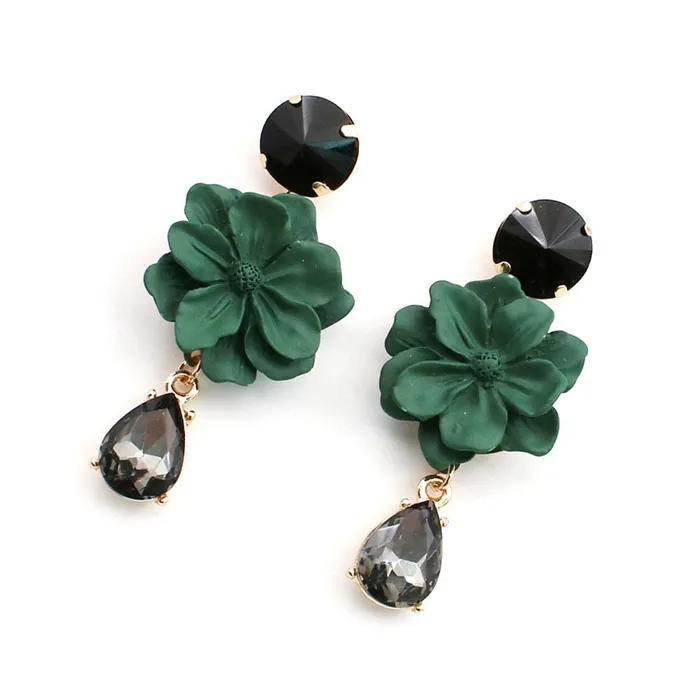 Rings Yellow Chimes Yellow Chimes Classic Vintage Bohemia Green Flower Natural Stone Black Crystal Big Dangle Drop Earrings For Women and Girls