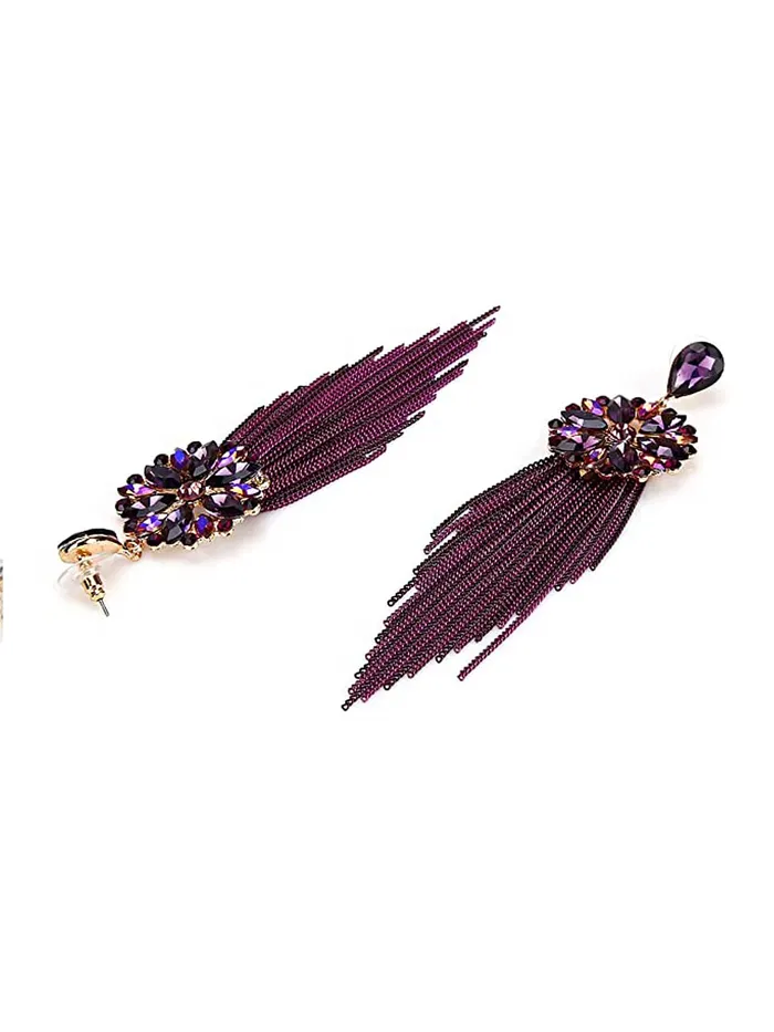 Rings Yellow Chimes Yellow Chimes Danglers Earrings for Women Purple Crystal Earrings Long Chains Tassel Danglers Earrings for Women and Girls