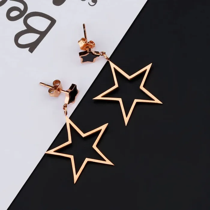 Rings Yellow Chimes Yellow Chimes Drop Earrings for Women Rose Gold Plated Stainless Steel Star Shaped Statement style Drop Earrings for Women and Girls