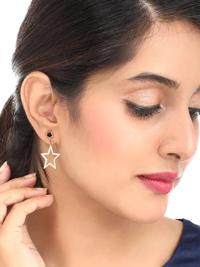 Rings Yellow Chimes Yellow Chimes Drop Earrings for Women Rose Gold Plated Stainless Steel Star Shaped Statement style Drop Earrings for Women and Girls