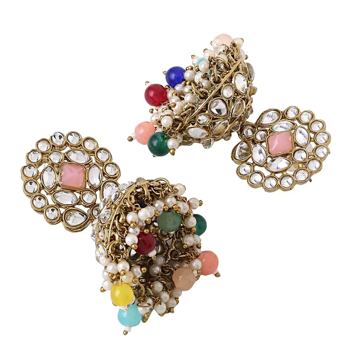 Rings Yellow Chimes Yellow Chimes Earrings for Women Gold Toned Kundan Studded Traditional Jhumka Earrings for Women and Girls