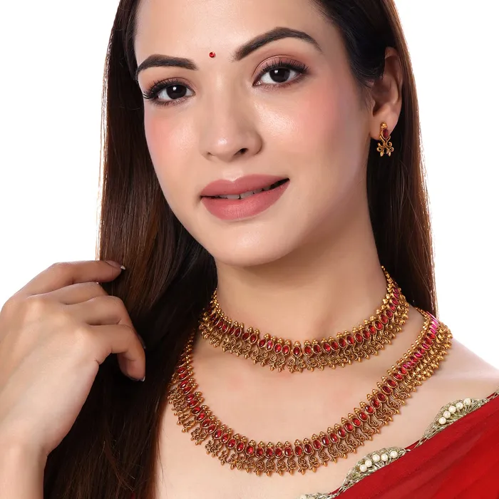 Rings Yellow Chimes Yellow Chimes Jewellery Set for Women and Girls Traditional Red Kundans Necklace Set Gold Plated Multilayer Necklace Set Birthday Gift for girls and women Anniversary Gift for Wife
