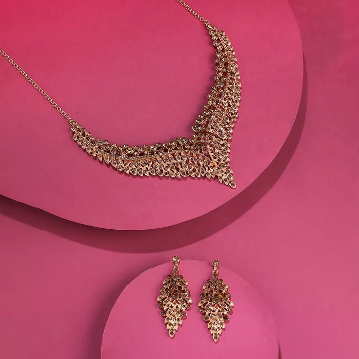 Rings Yellow Chimes Yellow Chimes Jewellery Set For Women Gold Toned Crystal Designed Necklace Set For Women and Girls Valentine Gift for Girls