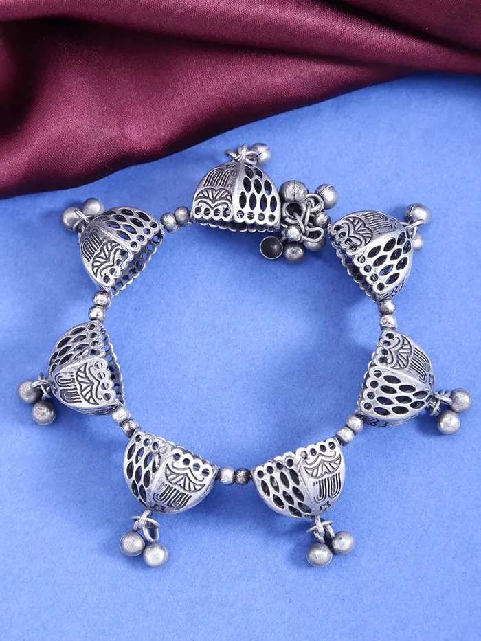 Rings Yellow Chimes Yellow Chimes Oxidised Bangle for Women Silver Oxidised Bangle Bracelet Adjustable Ghoongru Latkan Antique Kada Bangle For Women and Girls