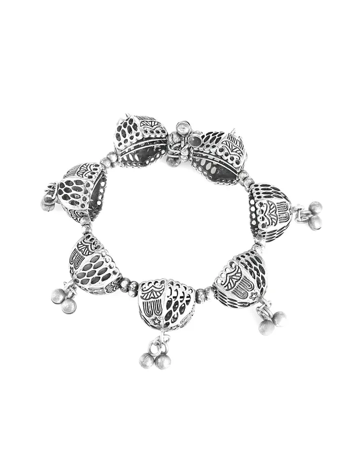 Rings Yellow Chimes Yellow Chimes Oxidised Bangle for Women Silver Oxidised Bangle Bracelet Adjustable Ghoongru Latkan Antique Kada Bangle For Women and Girls