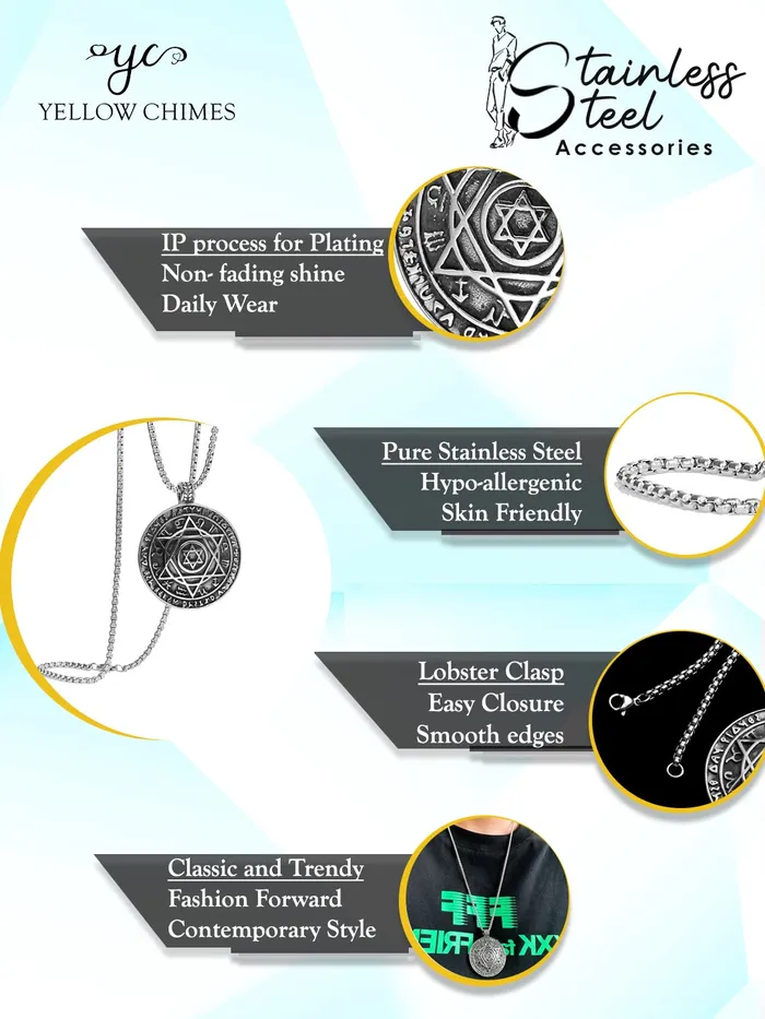 Rings Yellow Chimes Yellow Chimes Pendant for Men and Boys Silver Pendants For Men Stainless Steel Star Shaped Pendant Chain for Men Birthday Gift for Men and Boys Anniversary Gift for Husband