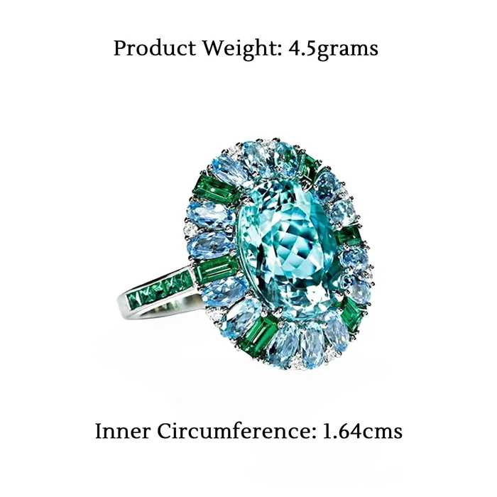Rings Yellow Chimes Yellow Chimes Ring for Women with Green and White Crystal Studded Classic Design Silver Plated Jewellery for Women and Girls Size US 6