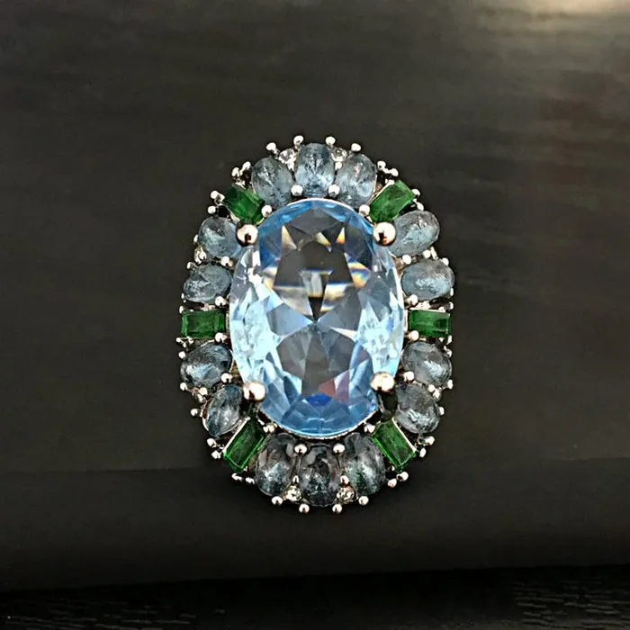 Rings Yellow Chimes Yellow Chimes Ring for Women with Green and White Crystal Studded Classic Design Silver Plated Jewellery for Women and Girls Size US 6