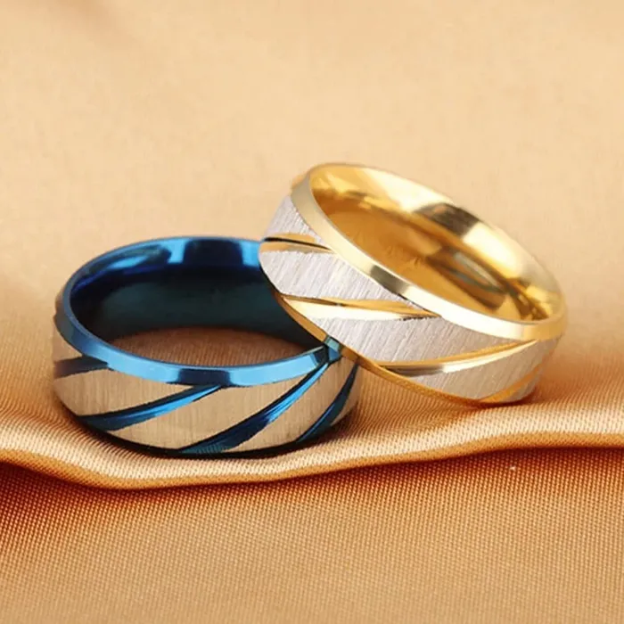 Rings Yellow Chimes Yellow Chimes Rings for Men 2 pcs combo Blue and Gold Stylish Western Stainless Steel Metal band Designed Rings for men and boys