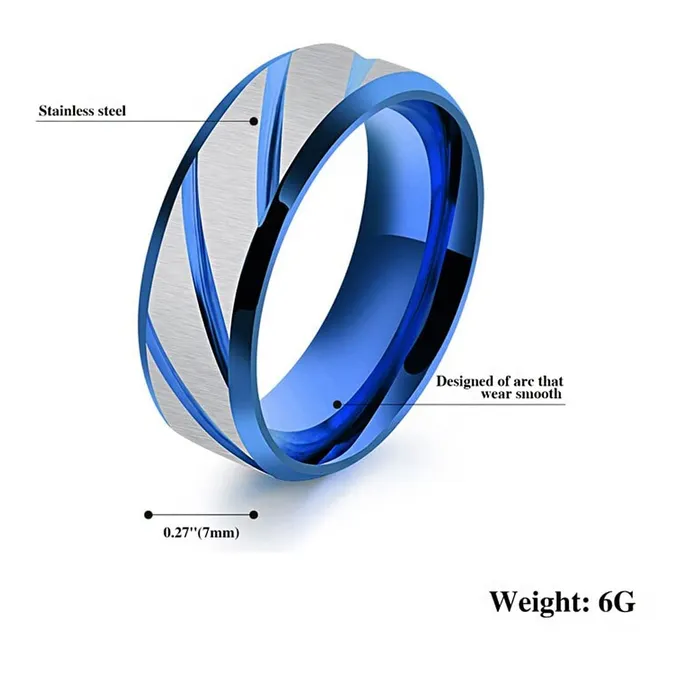 Rings Yellow Chimes Yellow Chimes Rings for Men 2 pcs combo Blue and Gold Stylish Western Stainless Steel Metal band Designed Rings for men and boys