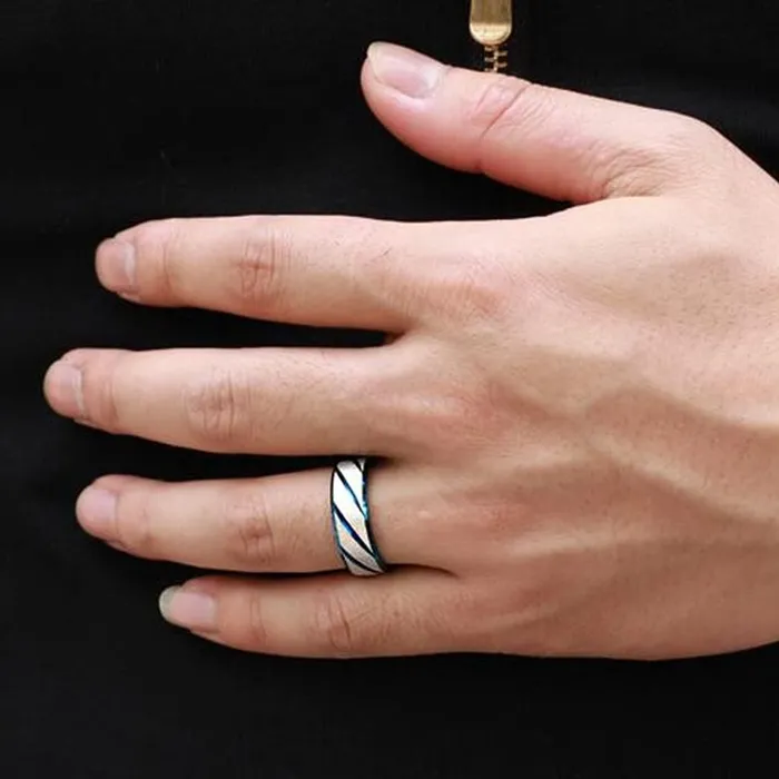 Rings Yellow Chimes Yellow Chimes Rings for Men 2 pcs combo Blue and Gold Stylish Western Stainless Steel Metal band Designed Rings for men and boys