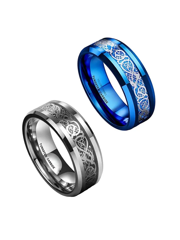 Rings Yellow Chimes Yellow Chimes Rings for Men 2 Pcs Combo Silver and Blue Colored Dragon Celtic Inlay Polish Finish Titanium Steel Band Designed Rings for Men Boys Rings Yellow Chimes Yellow Chimes Rings for Men 2 Pcs Combo Silver and Blue Colored Dragon Celtic Inlay Polish Finish Titanium Steel Band Designed Rings for Men Boys