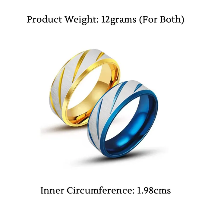 Rings Yellow Chimes Yellow Chimes Rings for Men 2 pcs of Combo Blue and Gold Stylish Western Stainless Steel band Designed Rings for men and boys