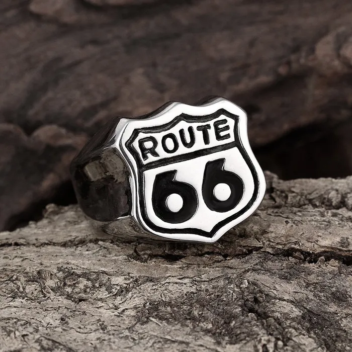 Rings Yellow Chimes Yellow Chimes Rings for Men Famous Route 66 Symbol SilverOxidized Stainless Steel Bikers Ring for Men and Boys