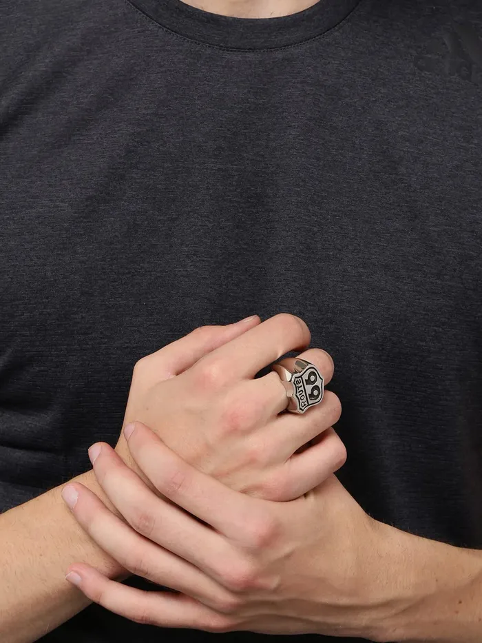 Rings Yellow Chimes Yellow Chimes Rings for Men Famous Route 66 Symbol SilverOxidized Stainless Steel Bikers Ring for Men and Boys