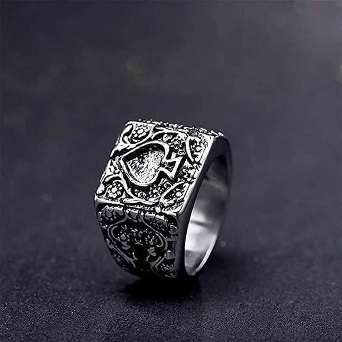 Rings Yellow Chimes Yellow Chimes Rings for Men Silver Oxidised Spade Designed Stainless Steel Metal Rings for Men and Boys