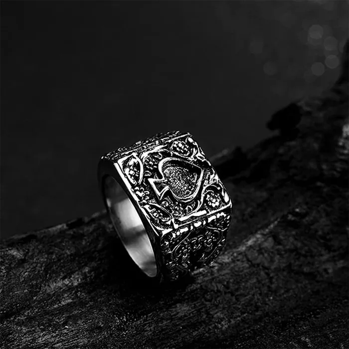 Rings Yellow Chimes Yellow Chimes Rings for Men Silver Oxidised Spade Designed Stainless Steel Metal Rings for Men and Boys
