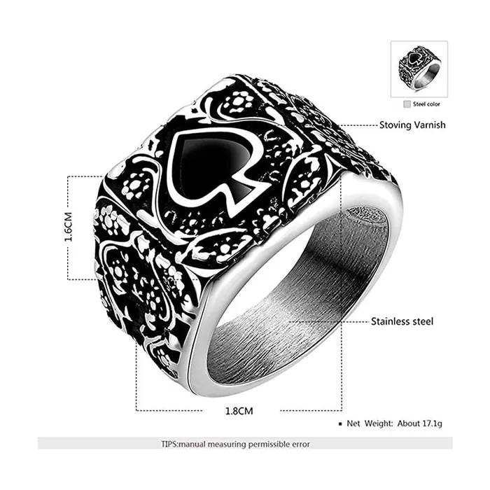 Rings Yellow Chimes Yellow Chimes Rings for Men Silver Oxidised Spade Designed Stainless Steel Metal Rings for Men and Boys