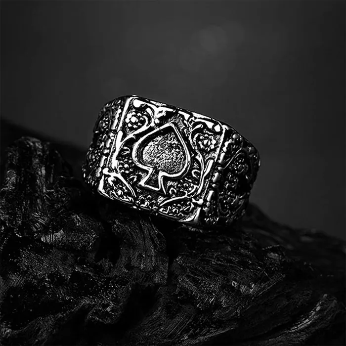 Rings Yellow Chimes Yellow Chimes Rings for Men Silver Oxidised Spade Designed Stainless Steel Metal Rings for Men and Boys