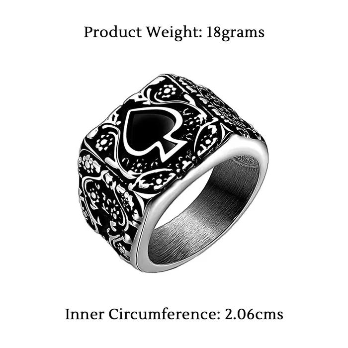 Rings Yellow Chimes Yellow Chimes Rings for Men Silver Oxidised Spade Designed Stainless Steel Metal Rings for Men and Boys
