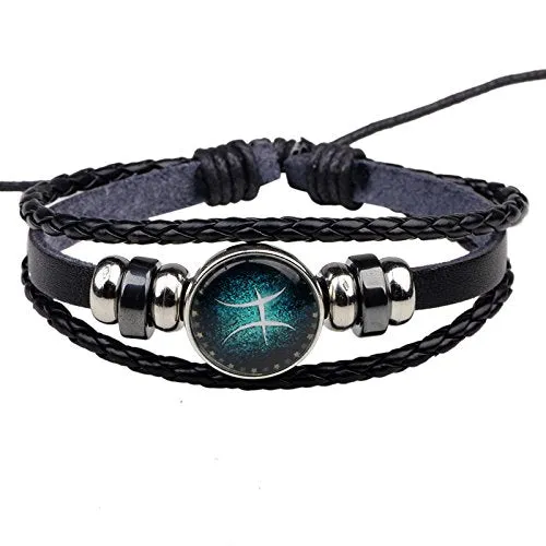 Rings Yellow Chimes Yellow Chimes Zodiac Sign Constellation Handmade Black Leather Bracelet for Men and WomenUnisex Pisces Rings Yellow Chimes Yellow Chimes Zodiac Sign Constellation Handmade Black Leather Bracelet for Men and WomenUnisex Pisces