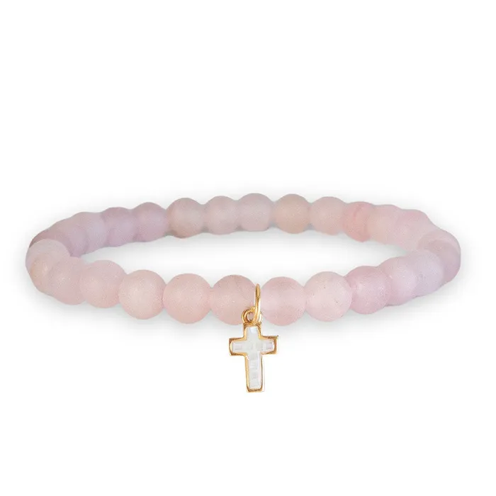 Rosenquarz KreuzCharm EdelsteinArmband 6mm Lenny Eva Lenny Eva Charm Necklaces