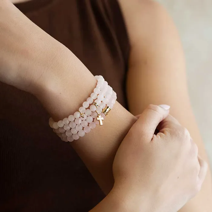 Rosenquarz KreuzCharm EdelsteinArmband 6mm Lenny Eva Lenny Eva Charm Necklaces