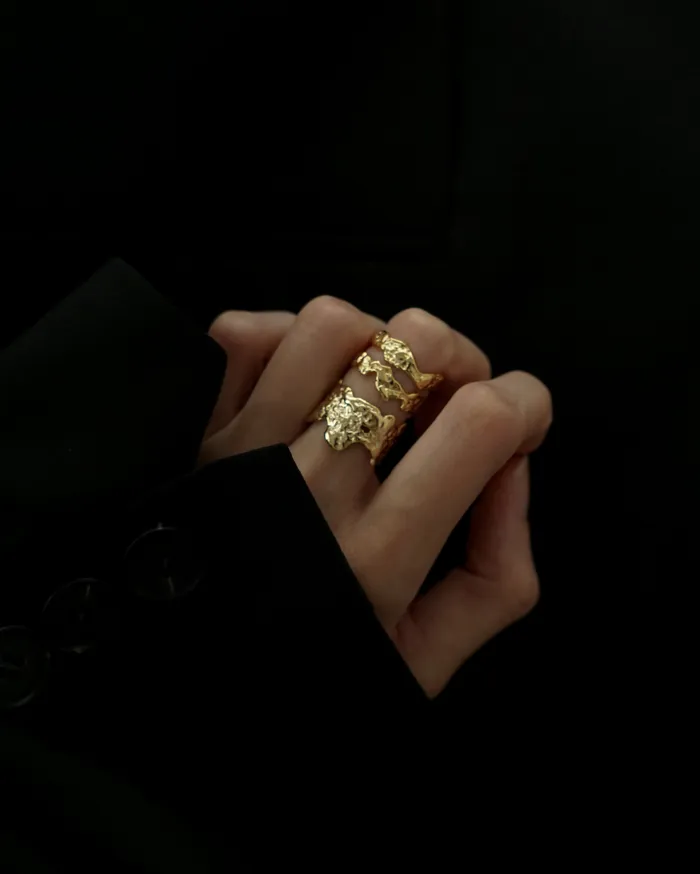 Saavi Duo Hammered Cigar Band Ring MYJN Rings