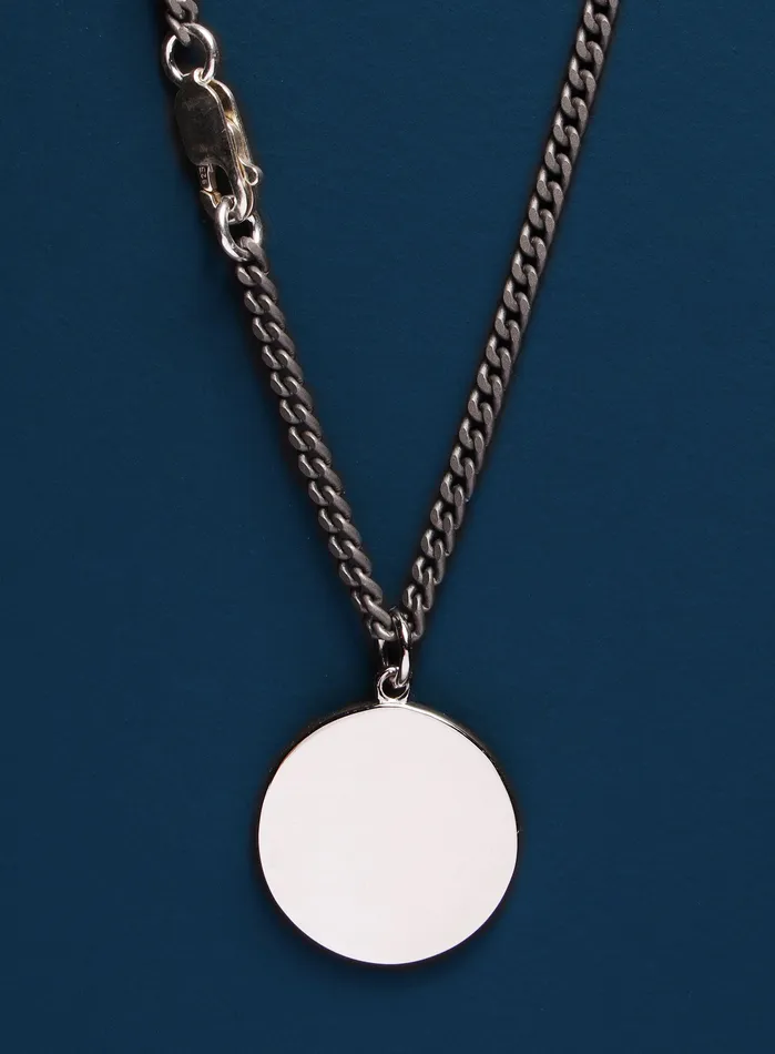 Saint Michael Sterling Silver Medallion on Black Titanium Chain WE ARE ALL SMITH Mens Jewelry Clothing Necklaces